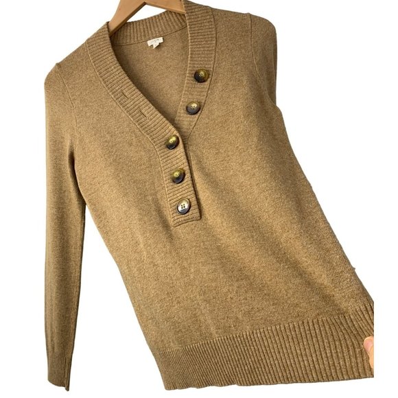 Womens J Crew Lightweight Tan V-neck Sweater Small Cashmere Blend 6609 LS GUC - Picture 3 of 10